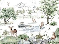 Papier peint animaux prairie enneigée, mural concept, tendance