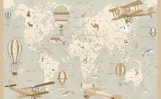 Papel pintado infantil con mapa del mundo aviador