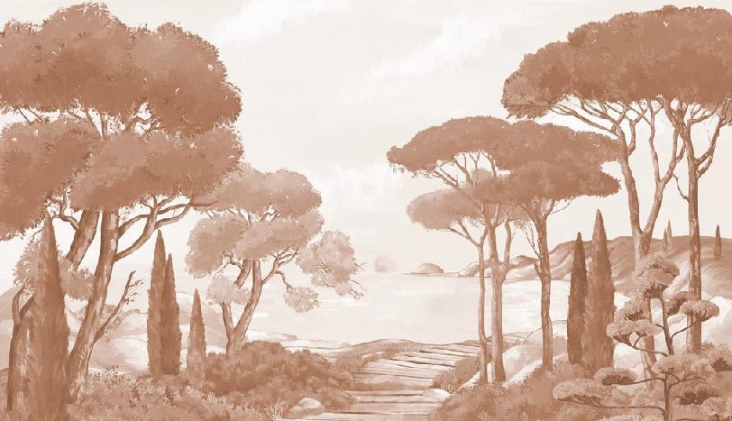 Papel pintado paseo por los arroyos terracota