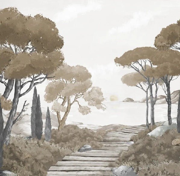 Paseo por los arroyos papel pintado marrón