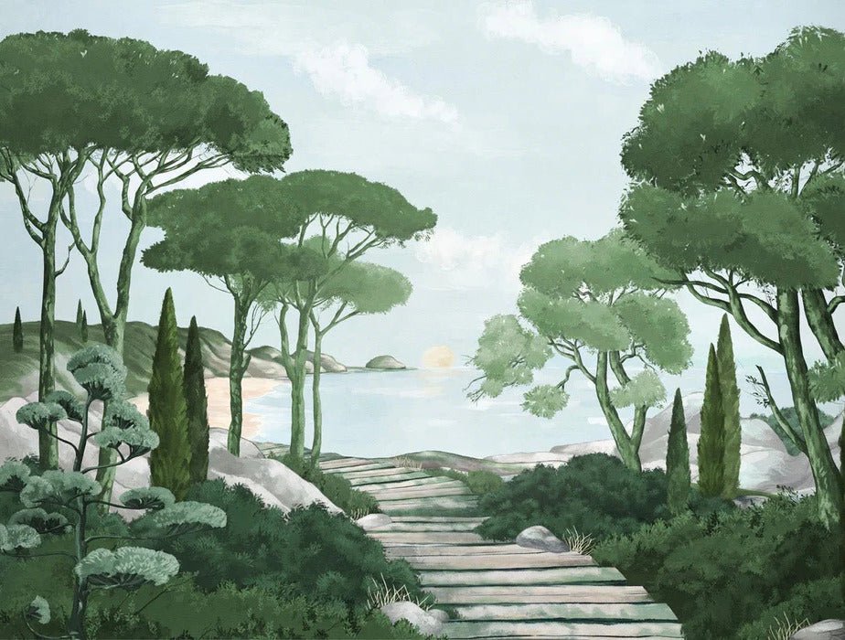 Camina por los arroyos de papel pintado de verde