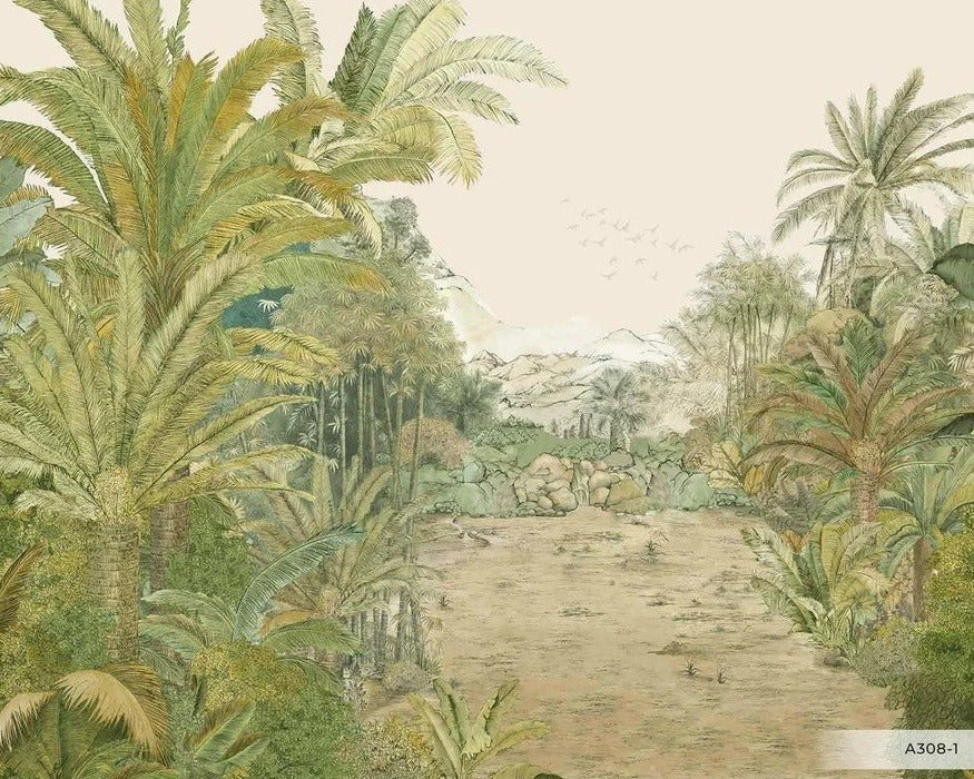 Papel pintado exótico paraíso verde