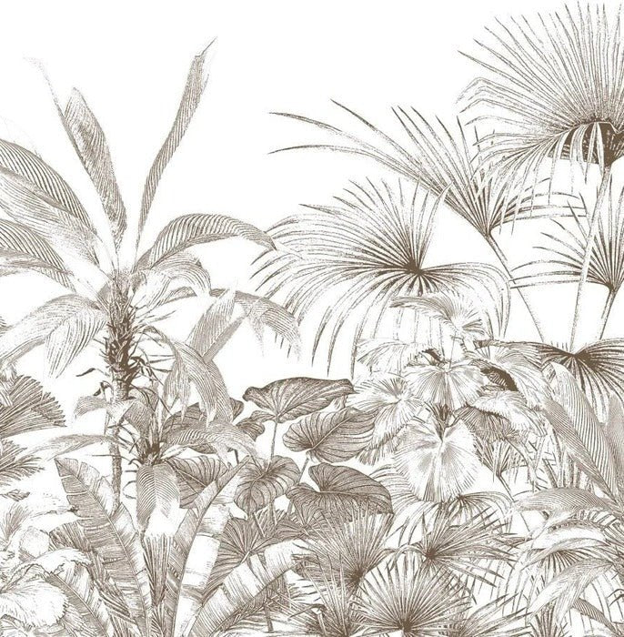 Papel pintado grabado monocromo tropical