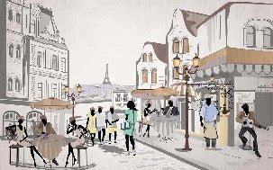 Papel pintado francés París café en terraza