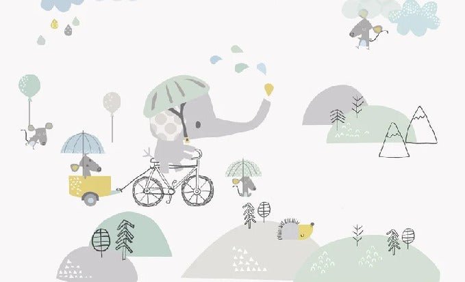 Papel pintado infantil Elefante en bicicleta