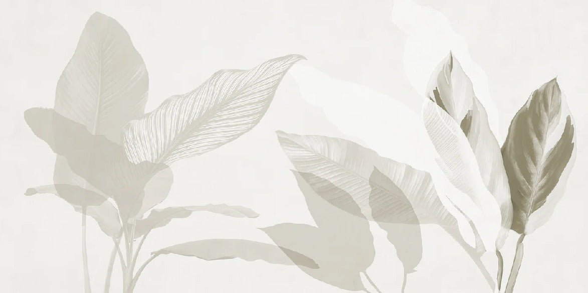 Papel pintado con motivos vegetales modernos en color sepia