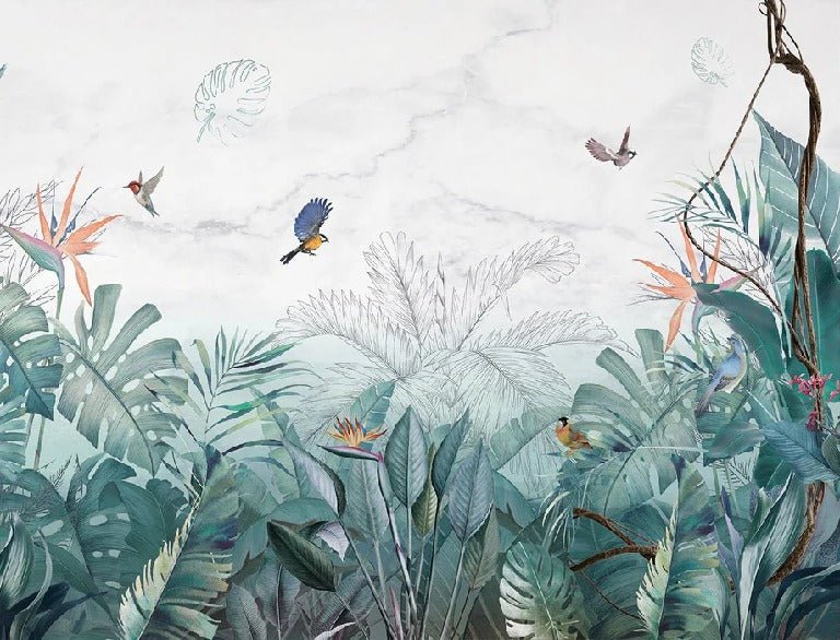 Papel pintado Selva de mármol azul