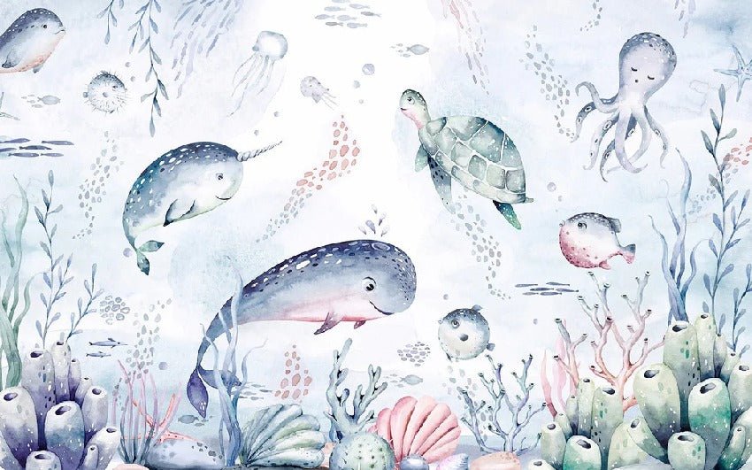 Fondo de ballenas oceánicas de cuento