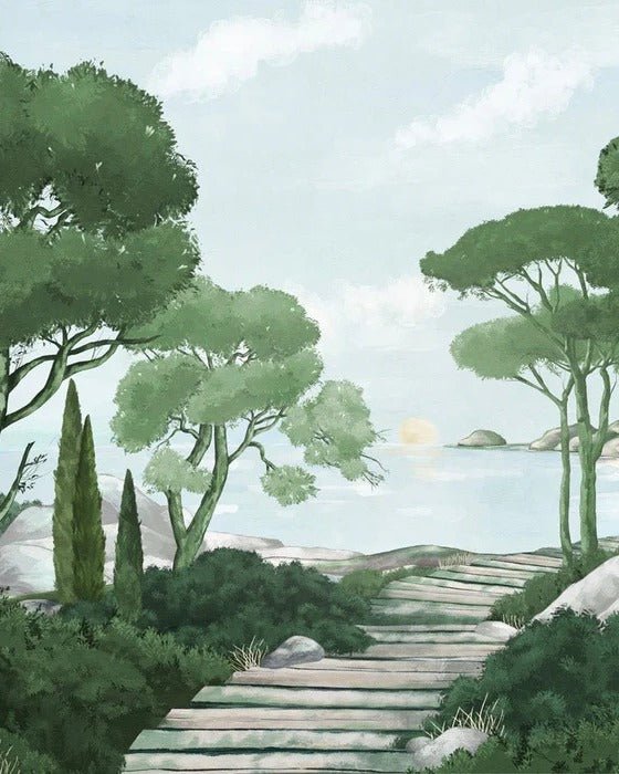 Camina por los arroyos de papel pintado de verde