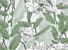 Papel pintado con motivos vegetales naturales, verde y flores, NB