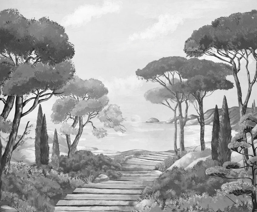 Papel pintado Walk in the creeks, blanco y negro