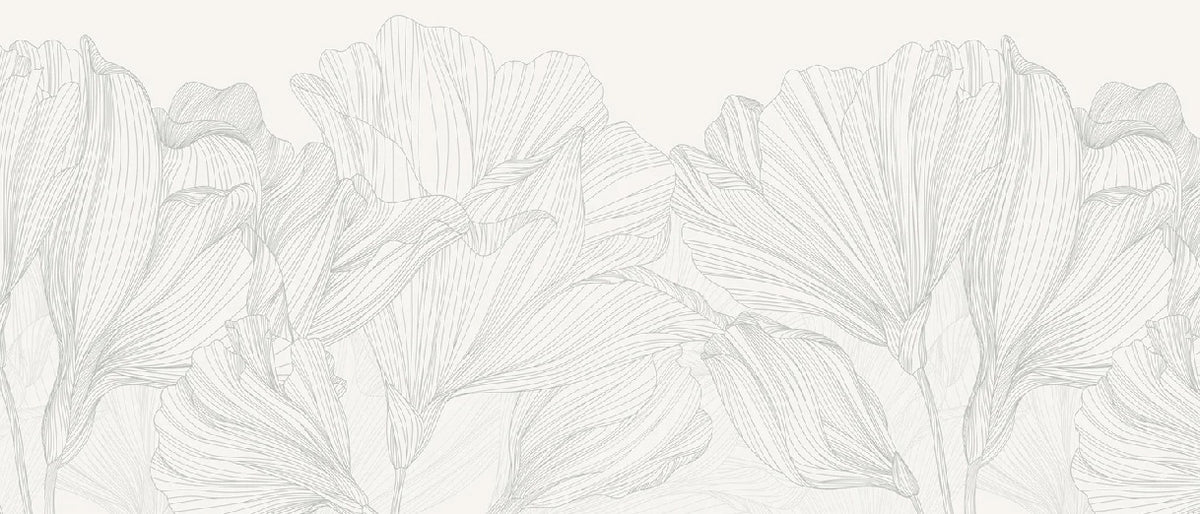 Papel pintado Vals de flores panorámico gris y blanco