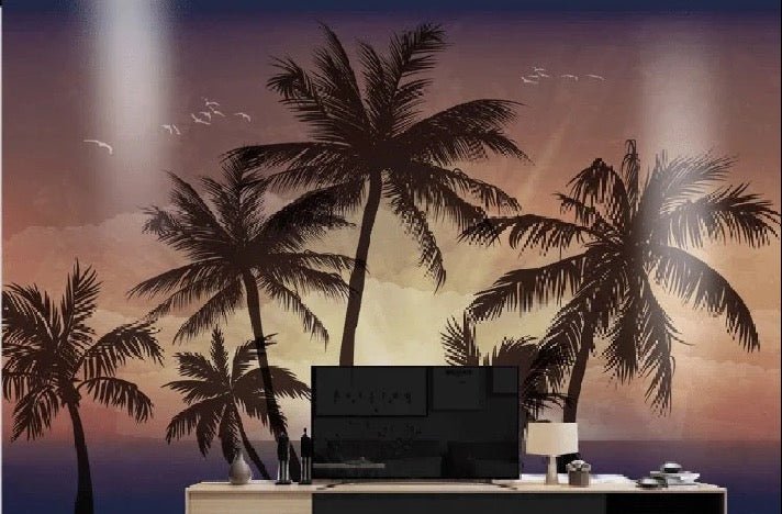 Papel pintado con palmeras al atardecer
