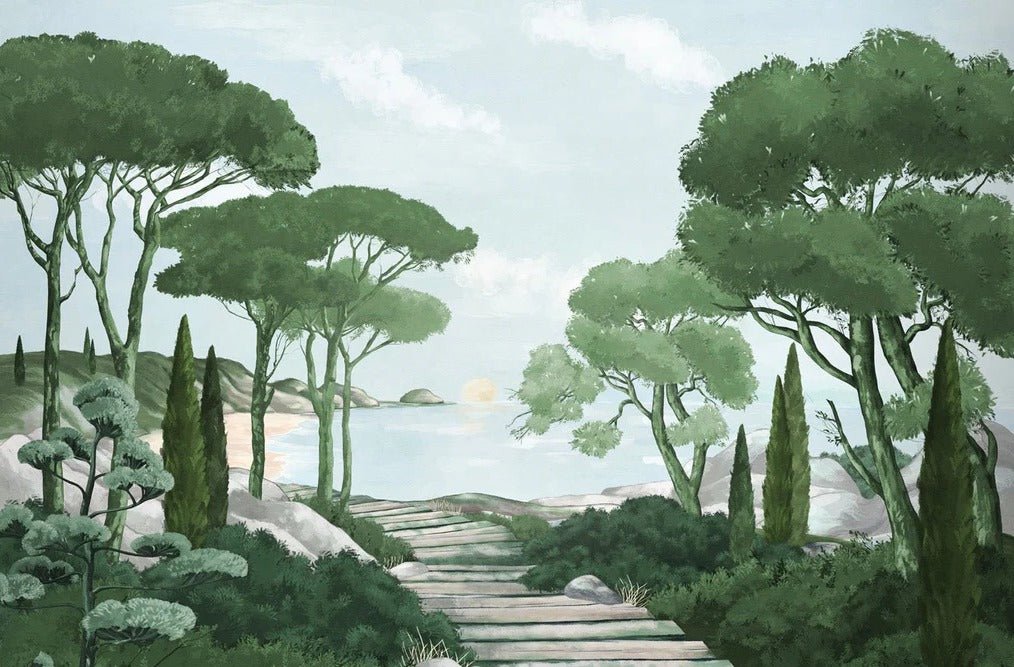 Camina por los arroyos de papel pintado de verde