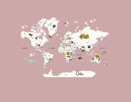Papier peint Carte du monde en Francais enfant vieux rose, XXL, tendance