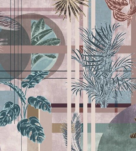 Papel pintado Palmeras geométricas rosas