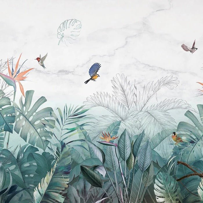 Papel pintado jungla azul mármol