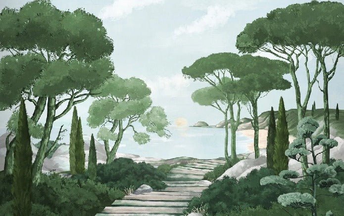 Camina por los arroyos de papel pintado de verde