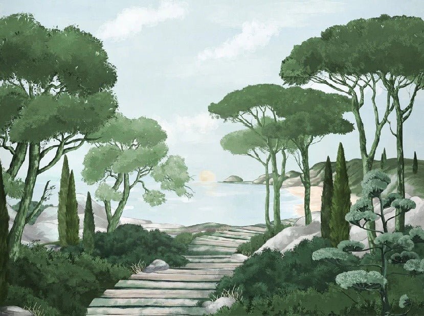 Camina por los arroyos de papel pintado de verde