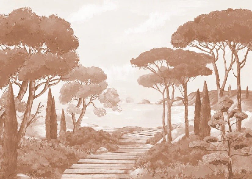 Papel pintado paseo por los arroyos terracota