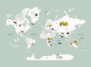 Papel pintado infantil mapamundi francés verde