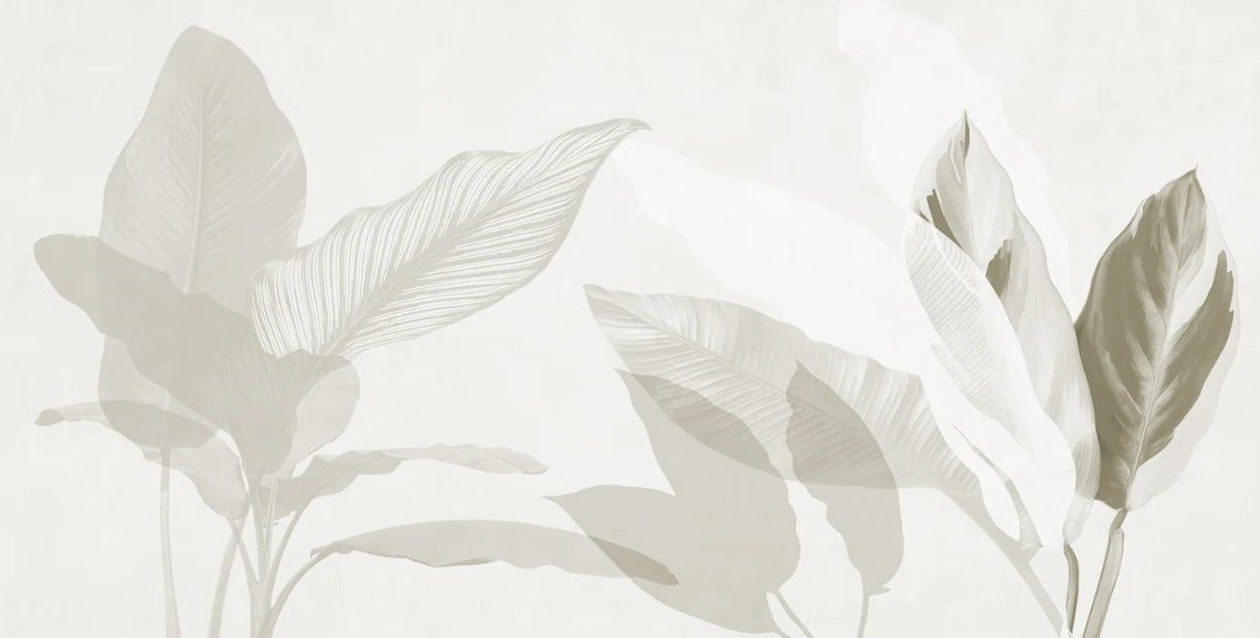 Papel pintado con motivos vegetales modernos en color sepia