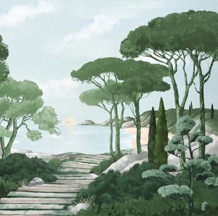 Camina por los arroyos de papel pintado de verde