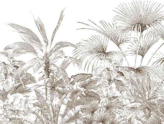 Papier peint tropical gravure monochrome, XXL, tendance