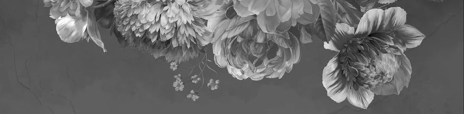Papier peint fleur pivoine noir et blanc, XXL, tendance