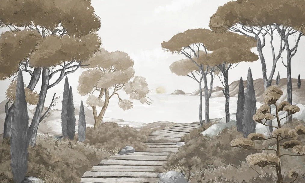 Paseo por los arroyos papel pintado marrón