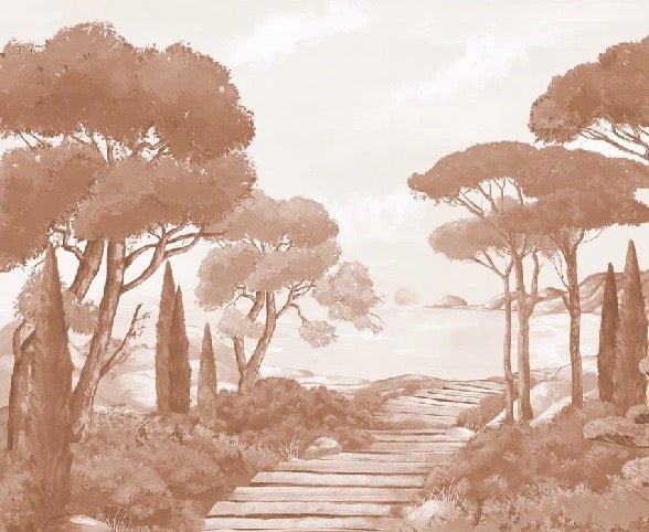 Papel pintado paseo por los arroyos terracota