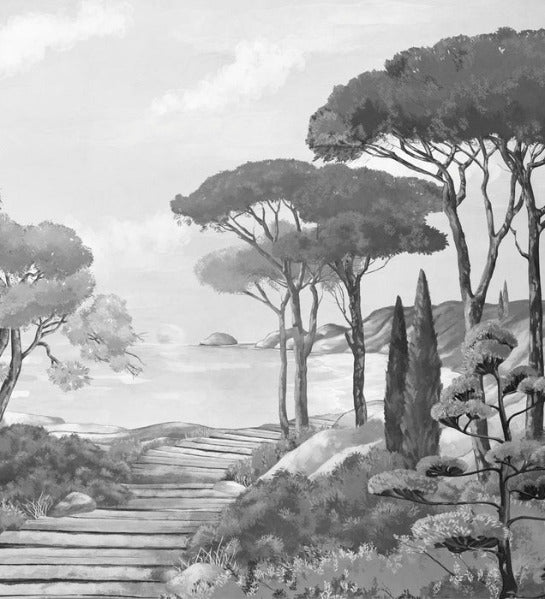 Papel pintado «Paseo por las calas» en blanco y negro