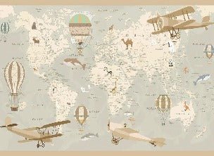 Papel pintado infantil mapa del mundo aviador