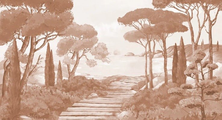 Papel pintado paseo por los arroyos terracota