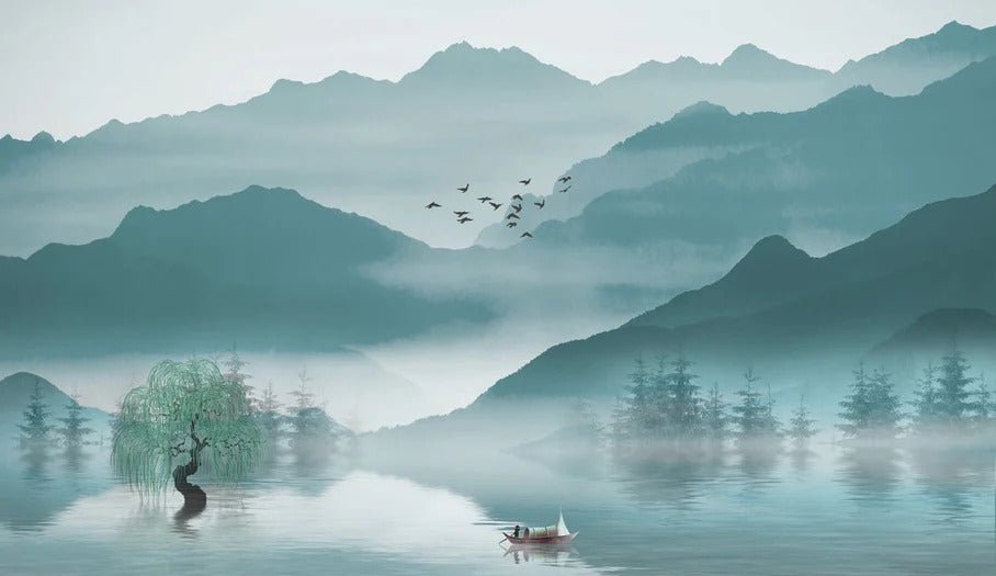 Papel pintado entre montaña y lago