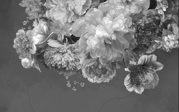 Papier peint fleur pivoine noir et blanc, XXL, tendance