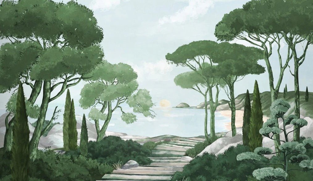 Camina por los arroyos de papel pintado de verde