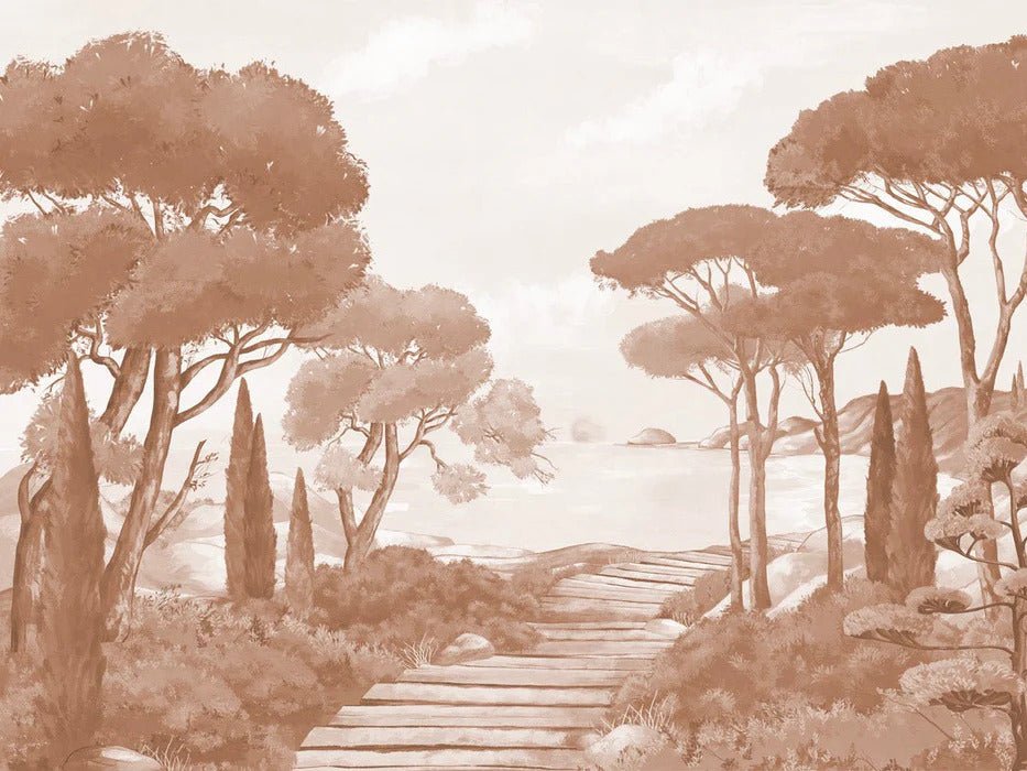 Papel pintado paseo por los arroyos terracota