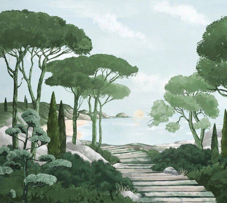 Camina por los arroyos de papel pintado de verde