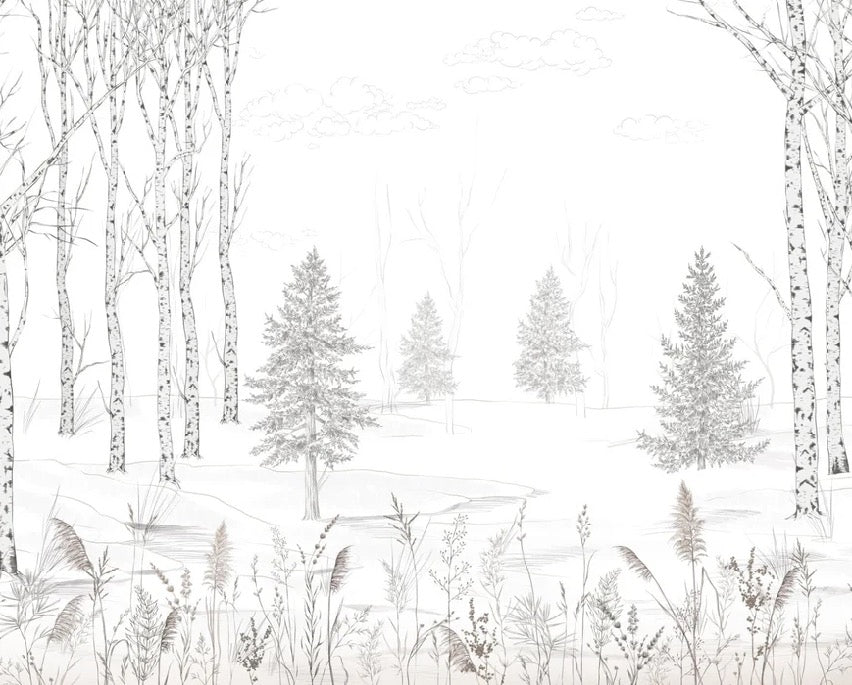 Papier peint forêt d'arbres noir et blanc, XXL, tendance