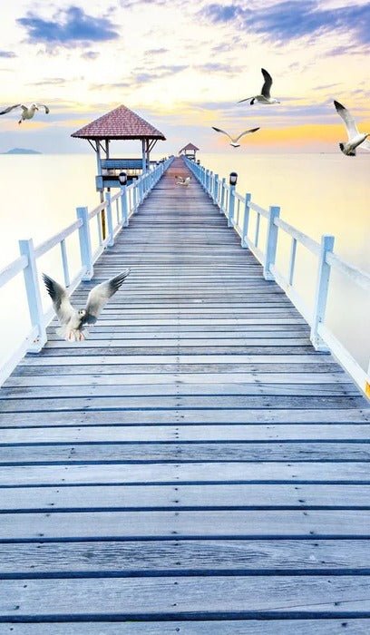 Papier peint trompe l’œil Ponton vue sur mer, XXL, tendance