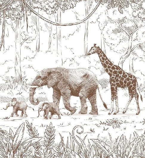 Papier peint jungle enfant monochrome, XXL, tendance