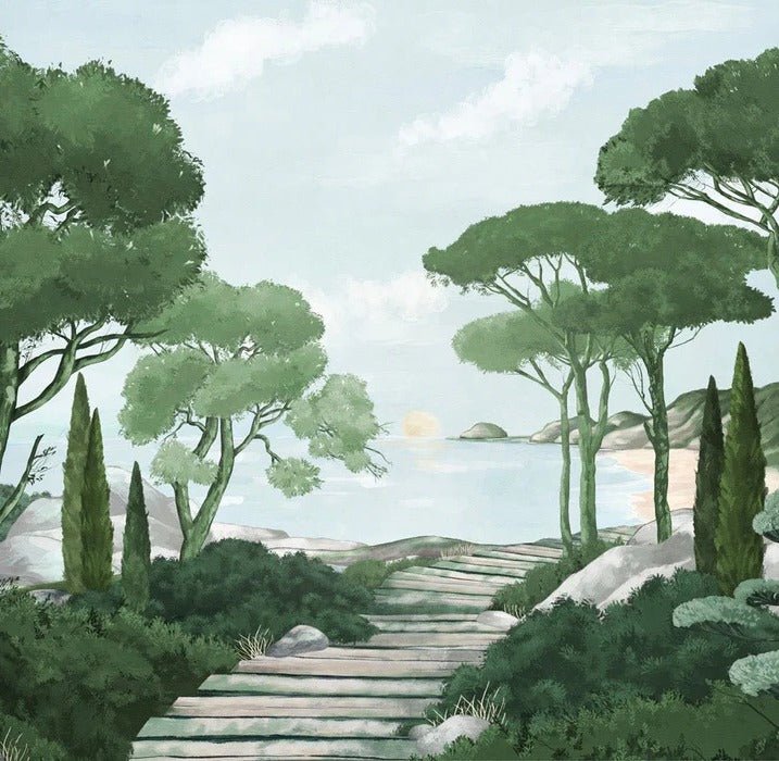 Camina por los arroyos de papel pintado de verde