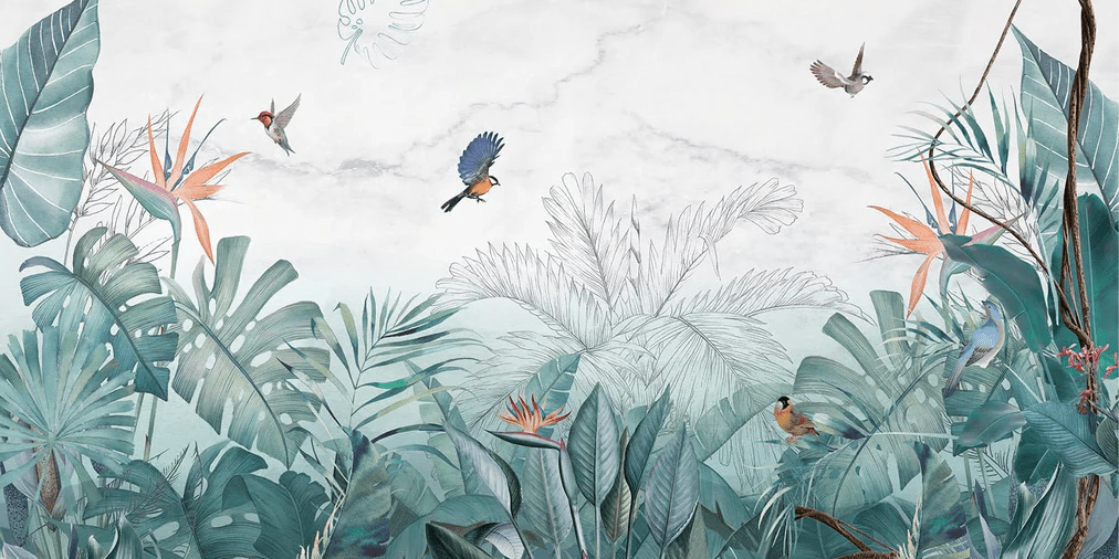 Papel pintado Jungle Bleu Marbre - 100 cm x 200 cm - Material Softouch
