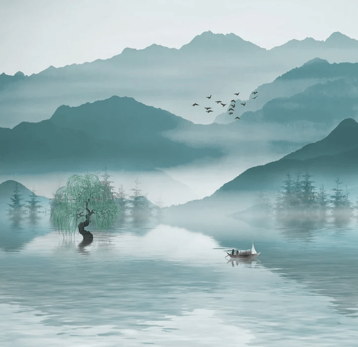 Papel pintado Entre montaña y lago - 145 cm x 150 cm - Material Softouch