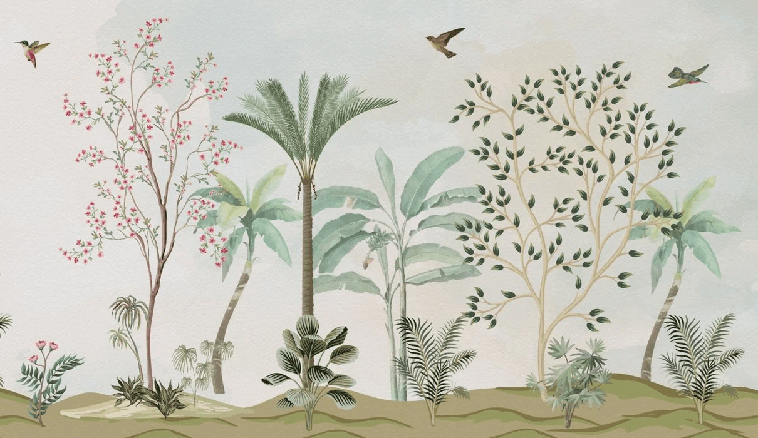 Papel pintado Chinoiserie Jungle - 247 cm x 427 cm - Material Softouch