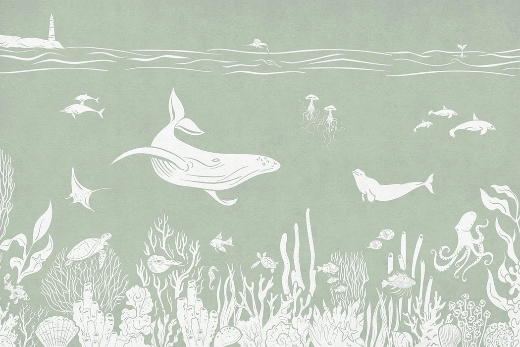 Papel pintado Balade Aquatique Verde - H300cm x L450cm - Material Softouch