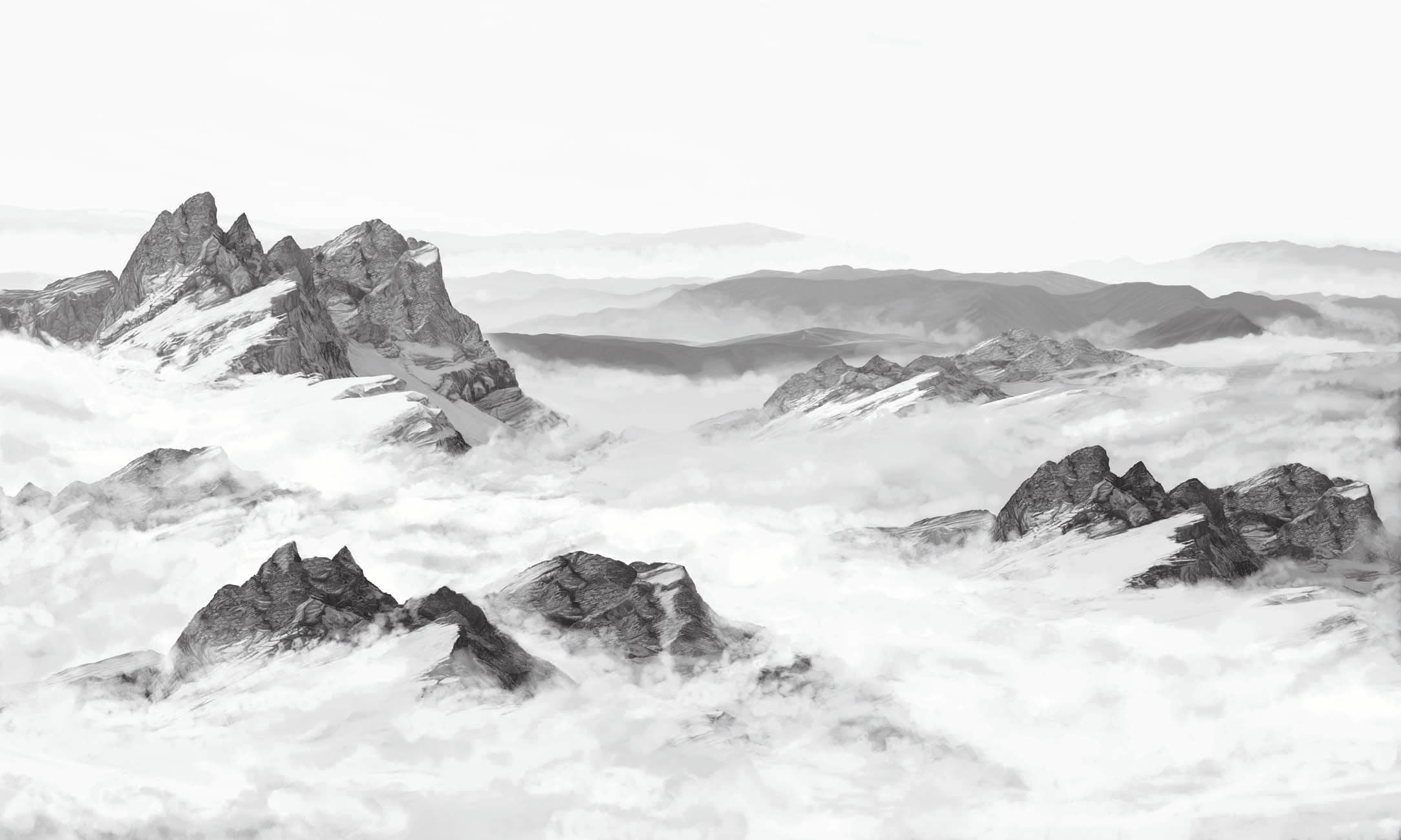 Papier peint restaurant montagne noir et blanc, XXL, tendance