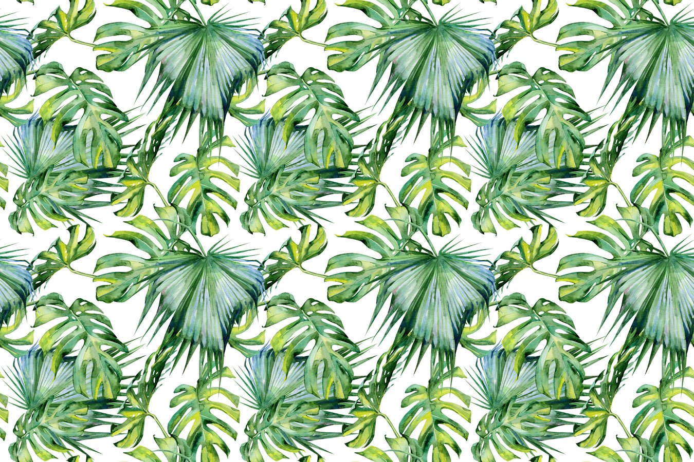 Papier peint salle de bain feuillages verts, mural concept, tendance