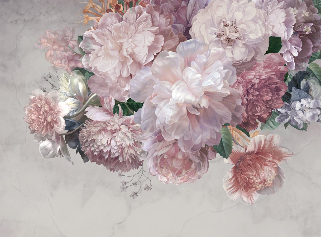 Papier peint restaurant pivoines, mural concept, tendance